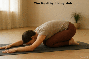 Child’s Pose for PCOS & PCOD Hormone Balance – woman resting forward on mat