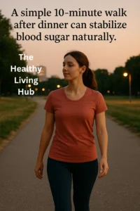 Woman taking a 10-minute Post-Dinner Walk to lower Blood Sugar