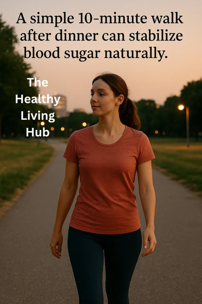 Woman taking a 10-minute Post-Dinner Walk to lower Blood Sugar