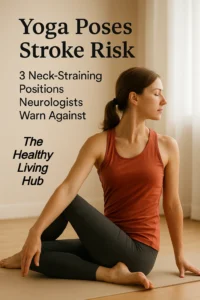 Yoga Poses Stroke Risk – woman practicing safe neck alignment during yoga
